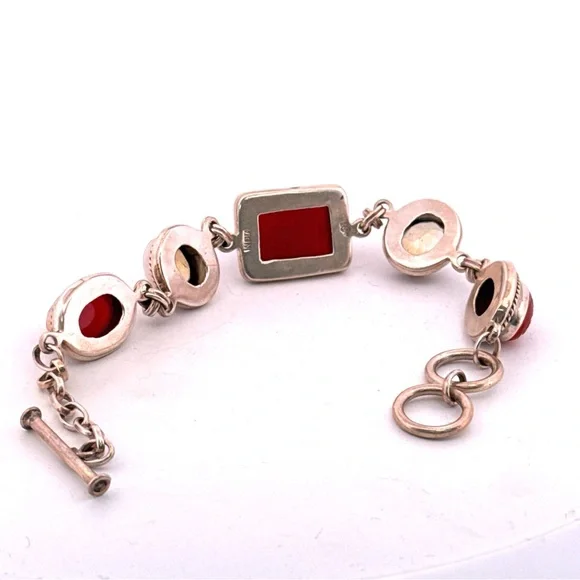 925 Sterling silver carved carnelian and faceted citrine bracelet 37.4g - Picture 5 of 10